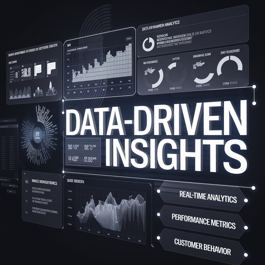 A futuristic data-driven insights dashboard with performance metrics and analytics visualization.